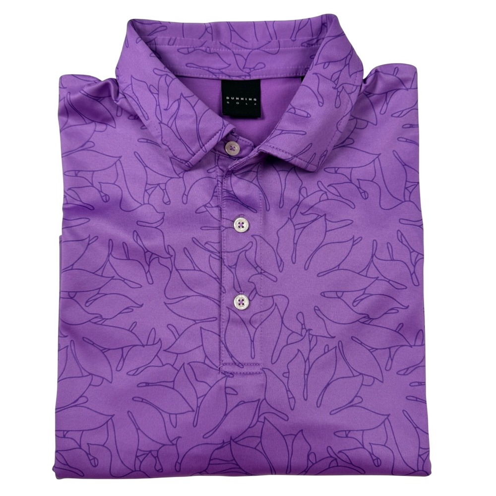 Dunning Golf Polo Shirt Mens Large‎ Purple Excellent Floral Performance